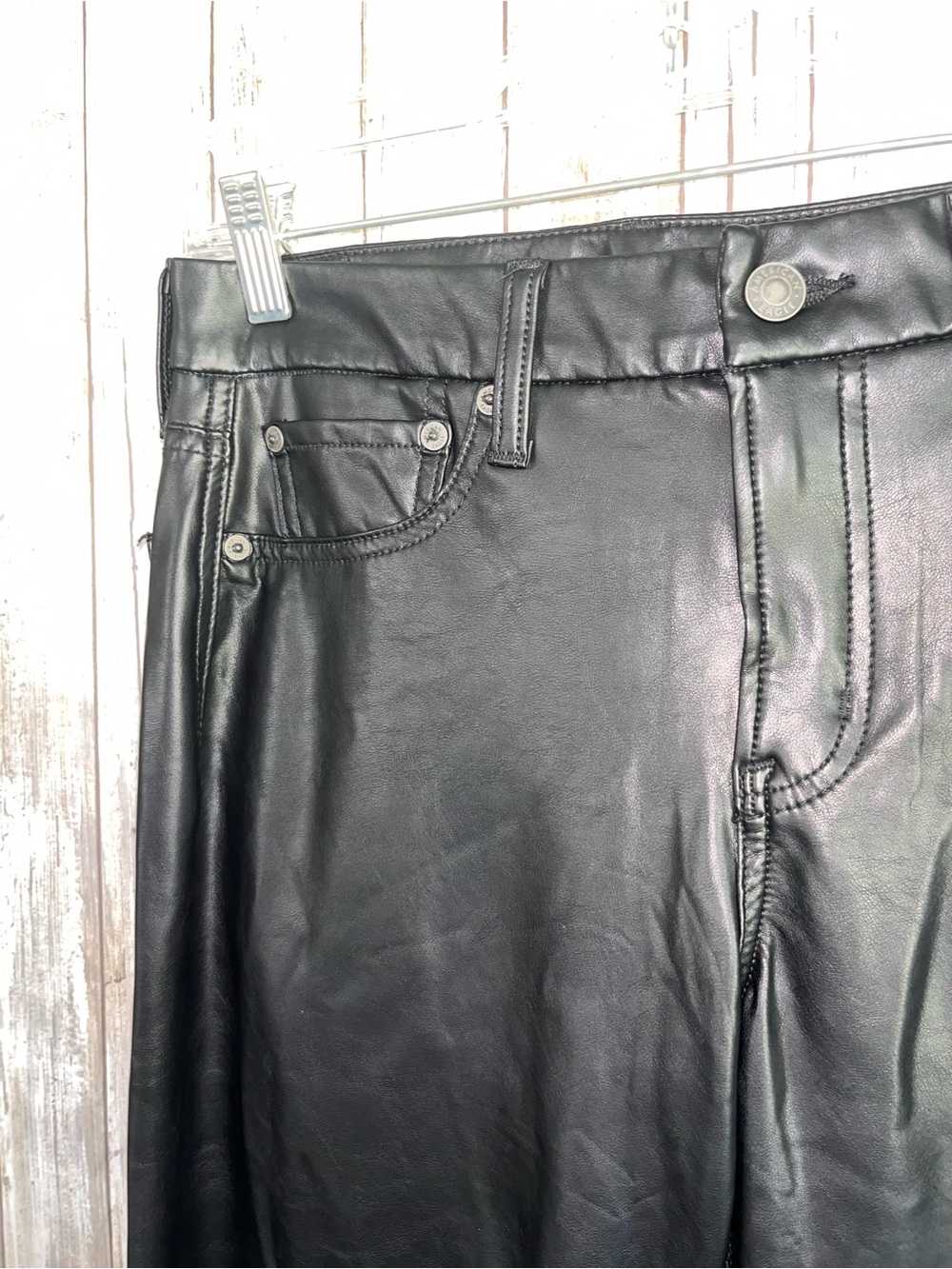 American Eagle Curvy Stovepipe Faux Leather Pants Black NWT Size 2 - Picture 4 of 8